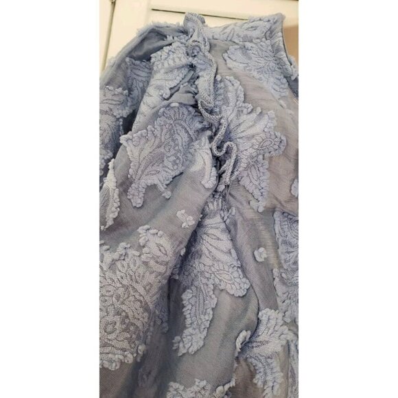 NWT FREE PEOPLE BLUE BURNOUT FLOWER PEPLUM PUFF SLEEVE TIED BACK TOP SZ XS - Picture 5 of 7